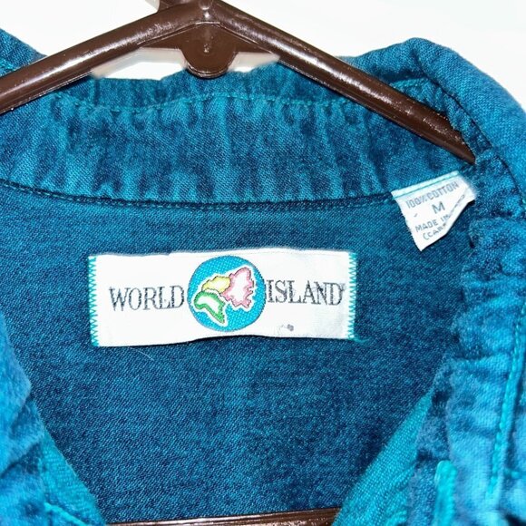 MEN'S World Island denim long sleeved shirt Size M - Picture 3 of 3